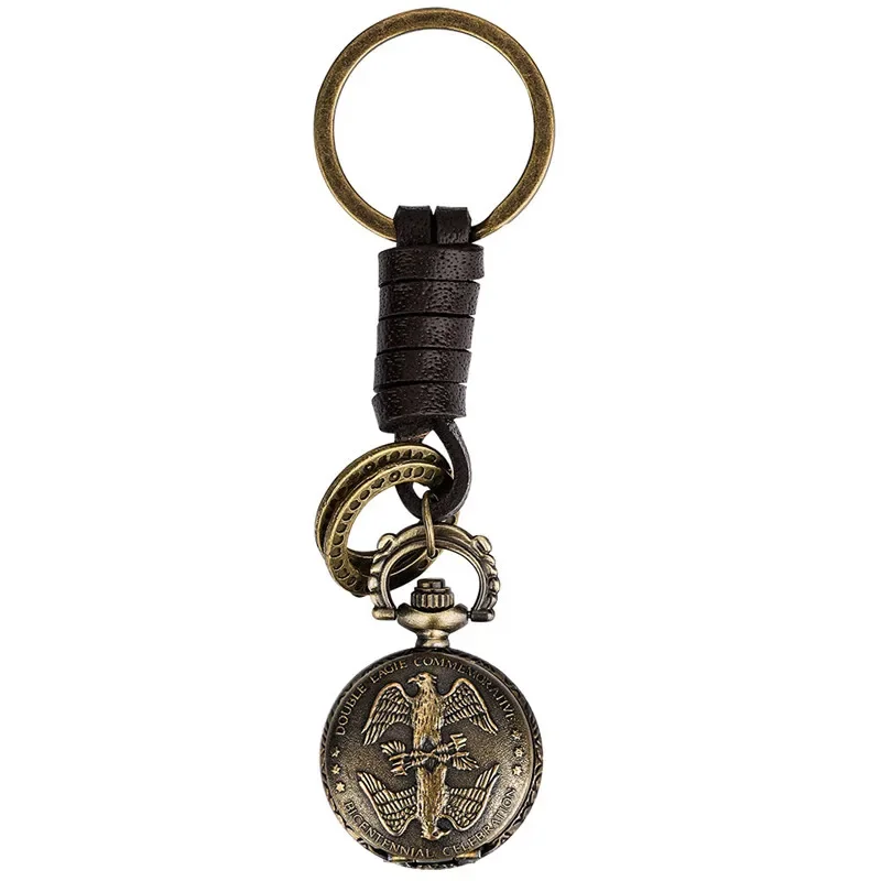 Часы в стиле стимпанк с двойными орлами, полным охотничьим животным, ретро, маленький размер, кварцевые карманные часы для мужчин и женщин, кулон, брелок для ключей, часы