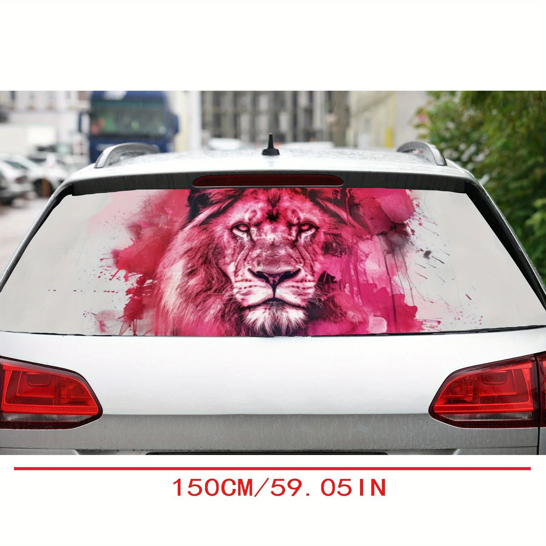 Pink Art Splashing Ink Lion Drops PVC Perforated Car Vinyl Wraps, Privacy Enhancing Design for Rear Window, Car Rear Windshield