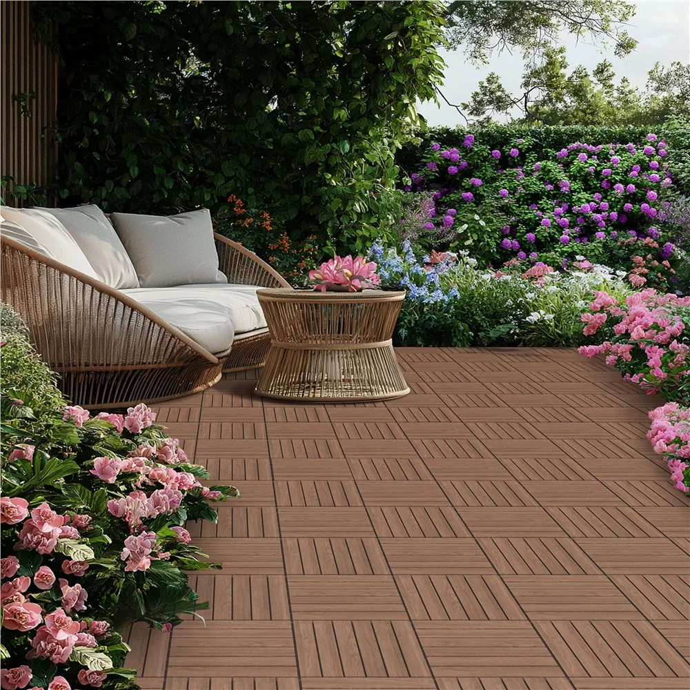 

Costoffs Напольная плитка из дерева акации, палубная плитка, упаковка из 27 шт., водостойкая и нескользящая для использования в помещении и на открытом воздухе, своими руками