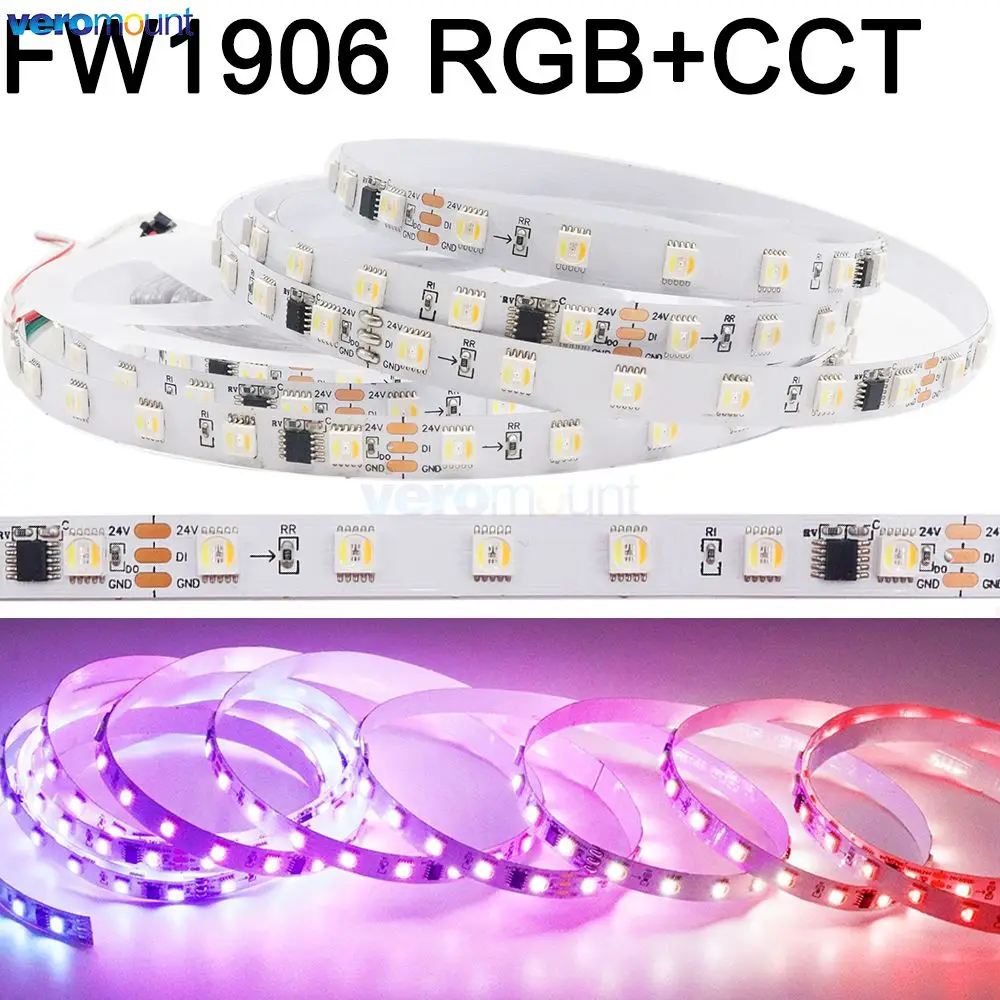 

24V DC 5m Addressable Pixel Light Strip FW1906 LED RGB WW W CCT 5 in 1 SMD 5050 IP20 65 Waterproof Digital Lamp Bar 60LEDs/M