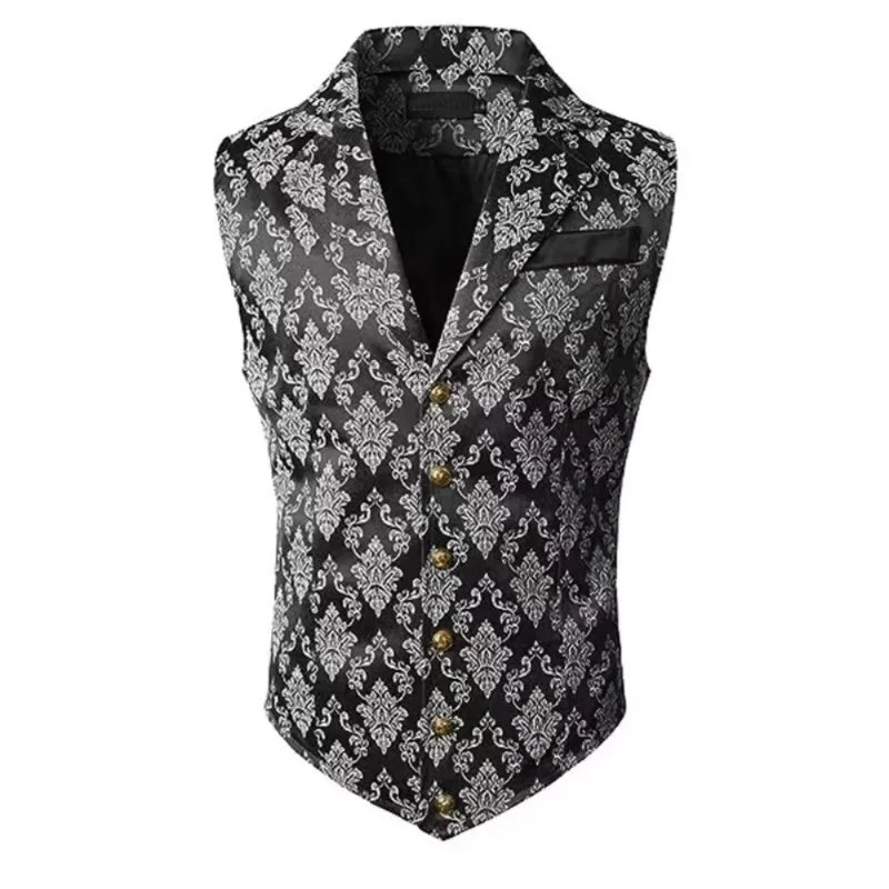 Herrenweste im viktorianischen Paisley-Jacquard-Stil, einreihige Weste im Gothic-Look für Hochzeiten, Dinnerpartys und als Retro-Kostüm. – Detail 9