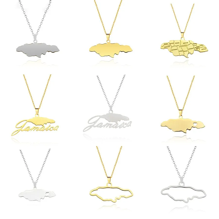 Jamaika-Karte-Anhänger-Halsketten für Damen und Herren, Jamaikaner, Party, Verlobung, Jahrestag, Edelstahl, minimalistischer Schmuck, Geschenke