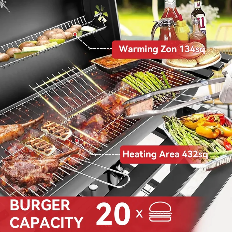 Barbecue Grill Portable Charcoal Grill with 2 Foldable Side Tables,