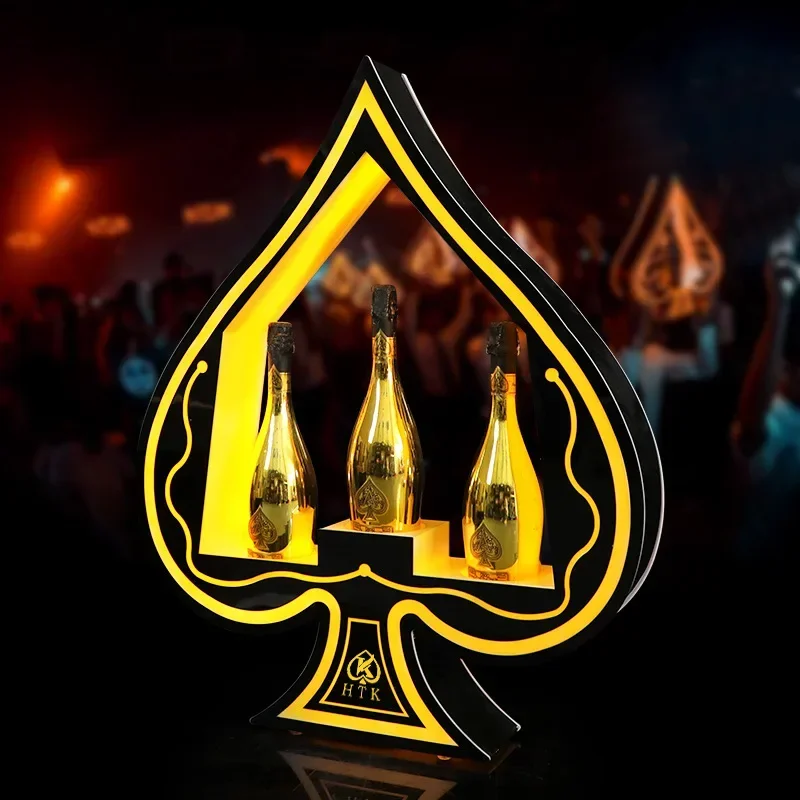 Bar KTV spade A wine holder led luminous three-pack champagne display stand foreign wine holder wine holder acrylic base