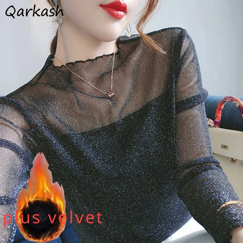 

Черные блестящие блузки женские корейские модные бархатные модные элегантные уличные топы Y2k Blusas универсальные стильные Ulzzang с воротником-стойкой