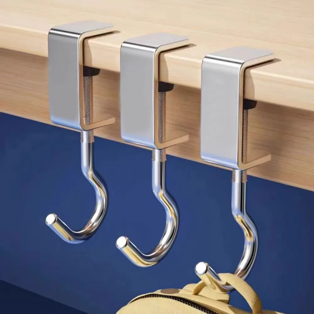360° Rotatable Steel Table Hooks - Detachable, Non-Destructive Installation for Office Desks, School Dormitories