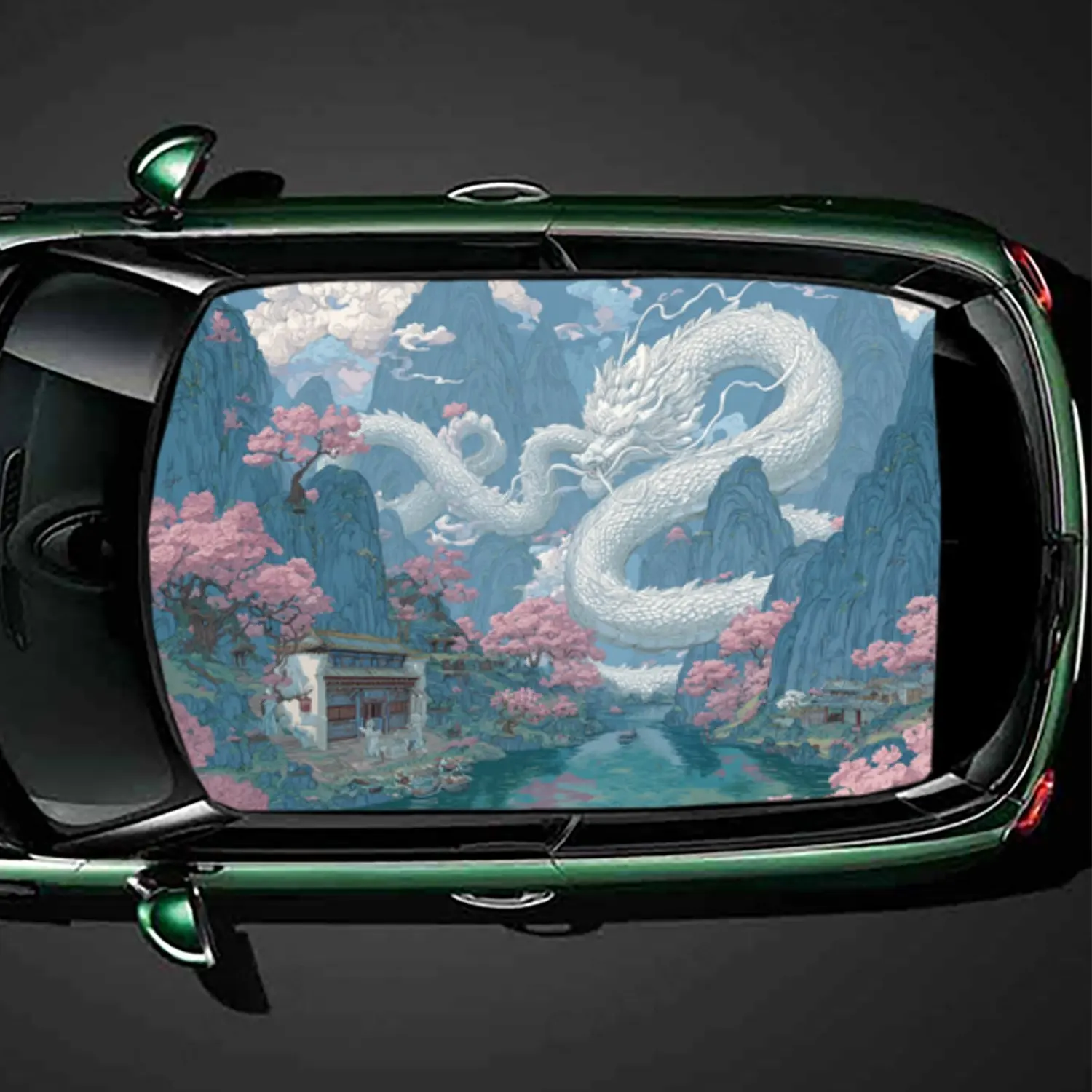 

Dragon Dancing in Peach Blossom Land Car Roof Sticker, PVC Self-Adhesive Waterproof Car vinyl Decal, Car Decoration Protection S