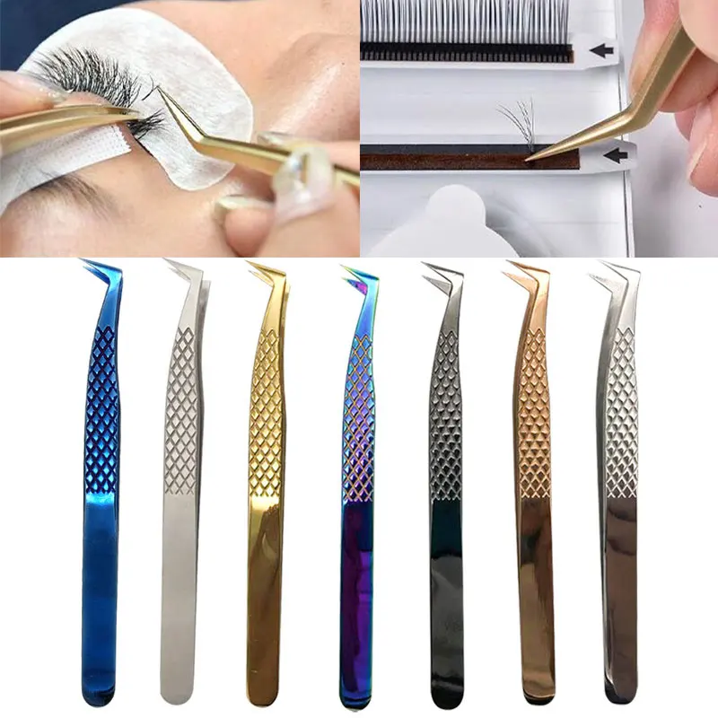 New Curved Tip Eyelashes Tweezers Stainless Steel Precision Eyelash Grafting Tweezers Eye Makeup Eyelash Extension Tweezers