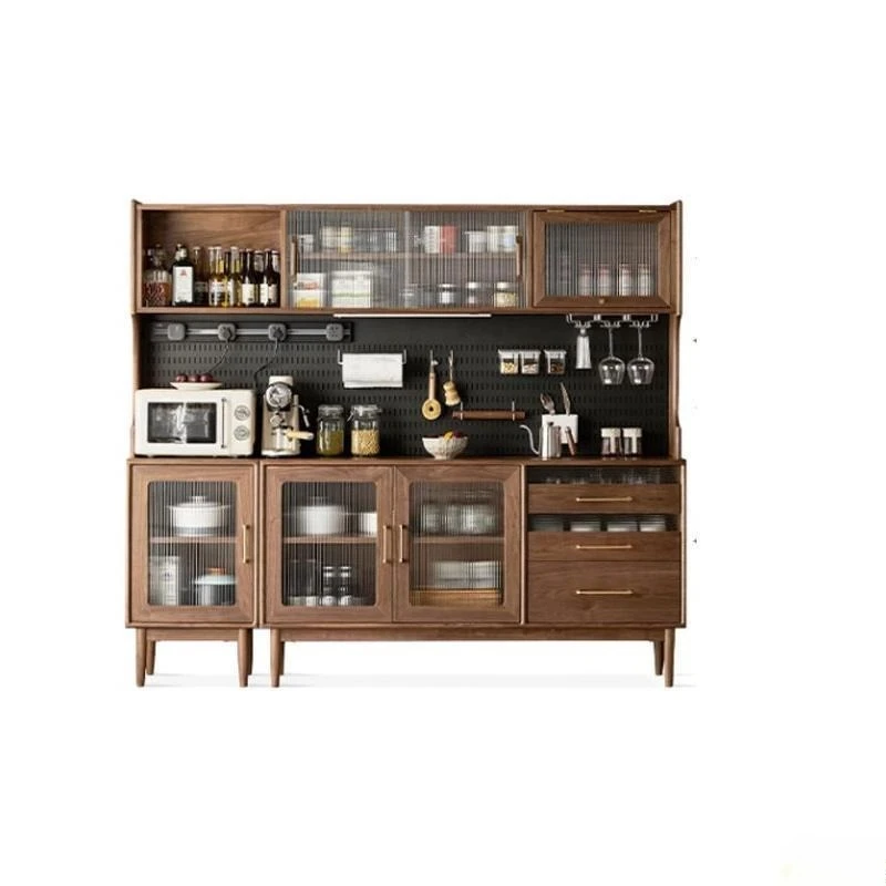 

Nordic solid wood black walnut simple Japanese log restaurant cherry wood wall tea cabinet