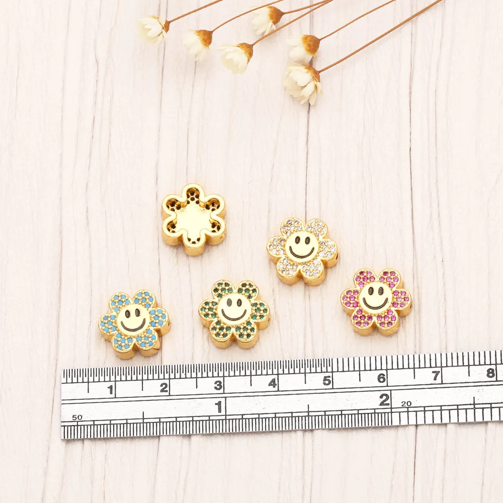OCESRIO Multiple Color Sunflower Charms for Bracelet Necklace Handmade DIY CZ Copper Gold Plated Jewelry Making Supplies chma188
