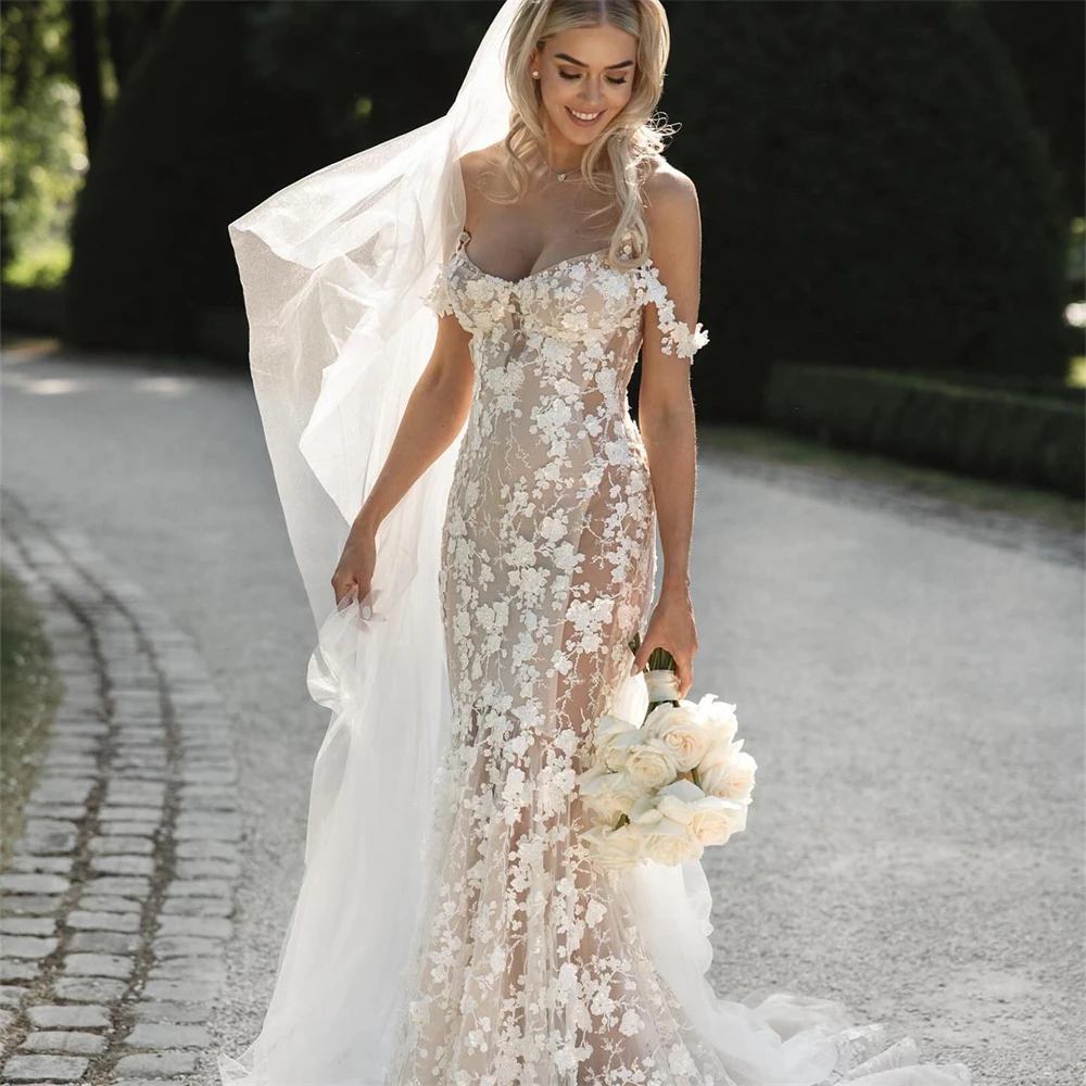 13884 #   Vestido de novia de encaje con cuentas y hombros descubiertos, sirena exquisita personalizada, vestido de novia personalizado con apliques 2024