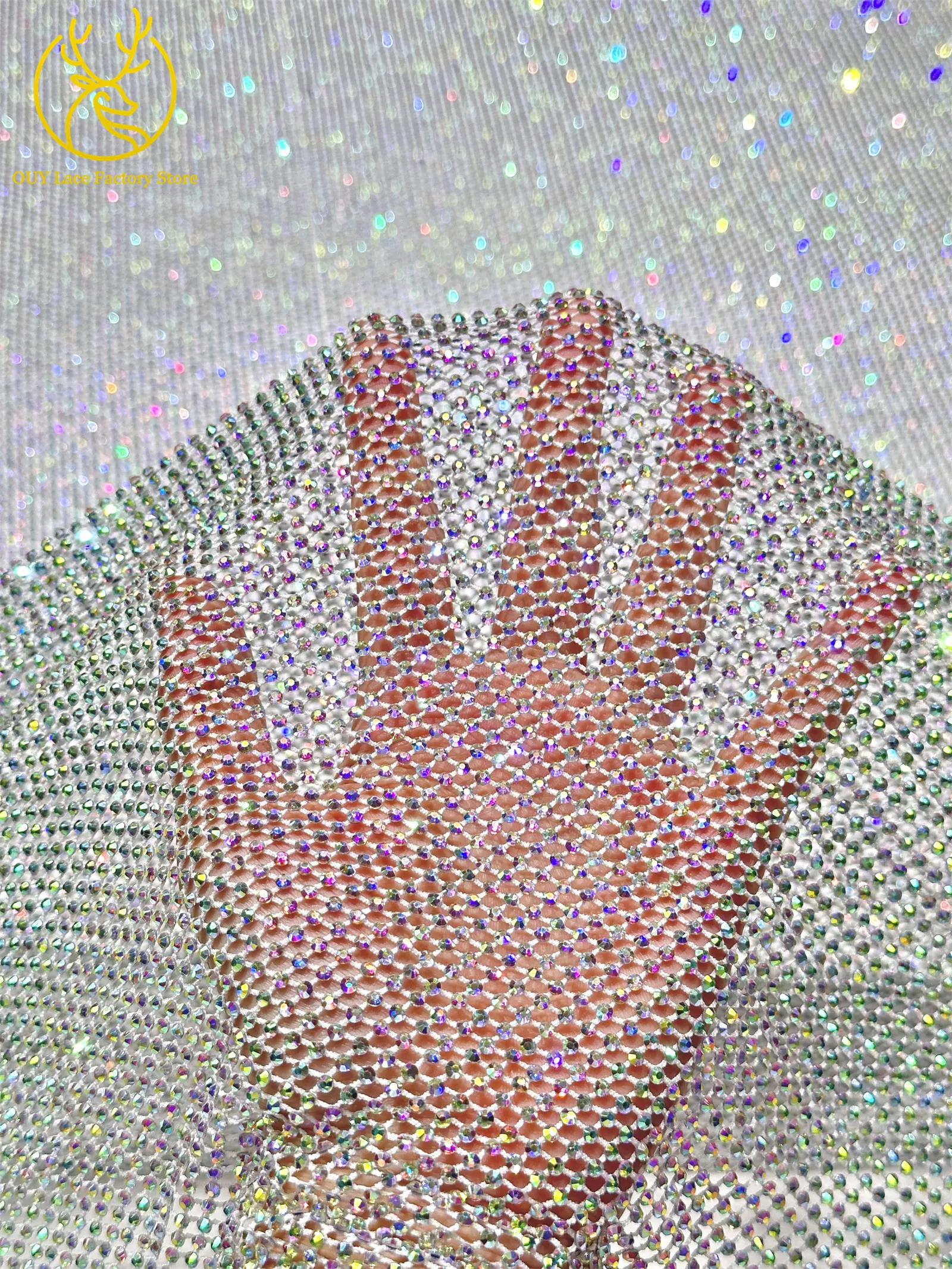 Hochwertiger Dubai-Steindiamant-Netzspitzenstoff Luxuriöser Afrikanischer Spitzenstoff Nigerianisches Nähmaterial für Damen-Abendkleider 2,5 Yards – Detail 5