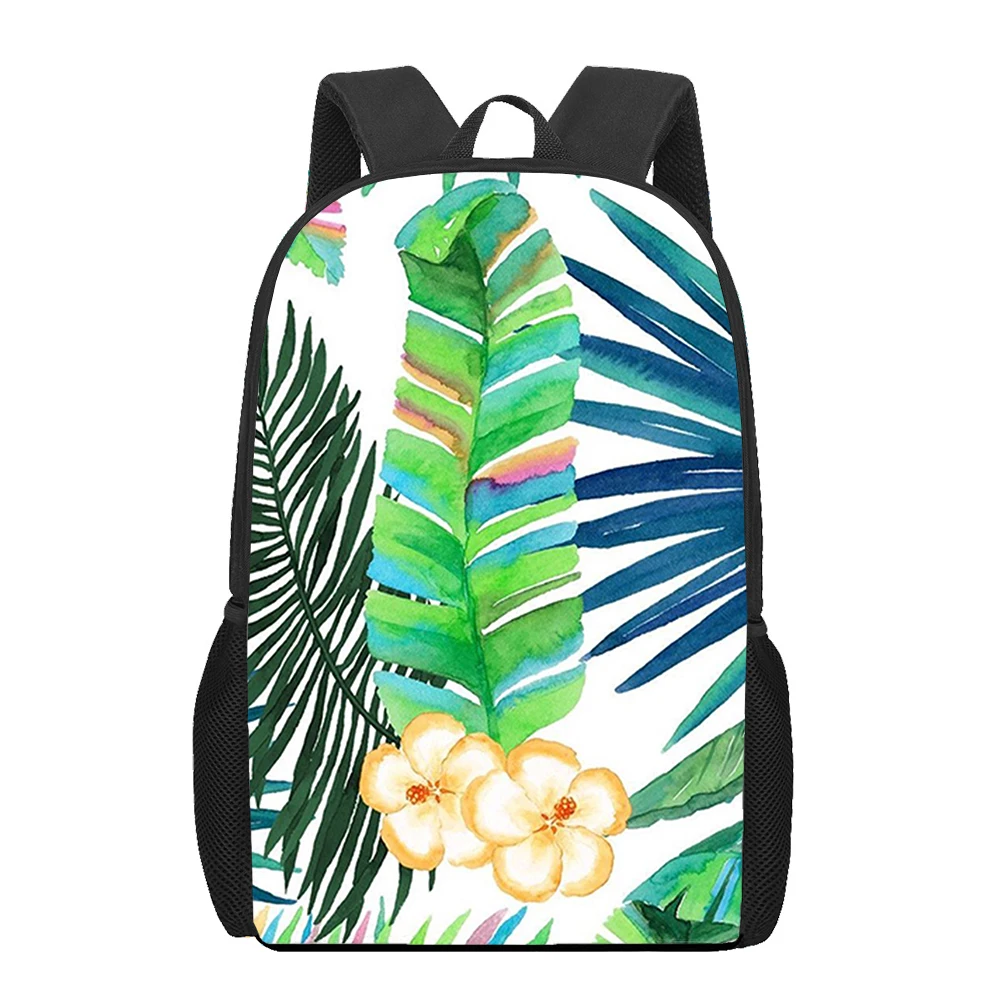 Retro Rainforest Leaves Print Backpack for Boys Girls Teenager Laptop Backpack Kids Book Bag Casual Shoulder Bag Travel Rucksack