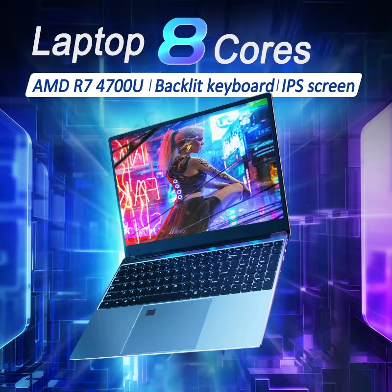 Novo laptop fino e leve de 15.6 polegadas amd r7 4700u teclado retroiluminado windows 11 32gb ddr4 2tb computador portátil para jogos com impressão digital