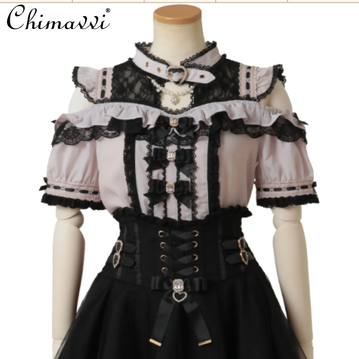 Liz Japanese Ji Series Sweet Girl Off-the-shoulder Three Bow Shirt Summer New Princess Kawaii Short-sleeved Lolita Tops Blouse