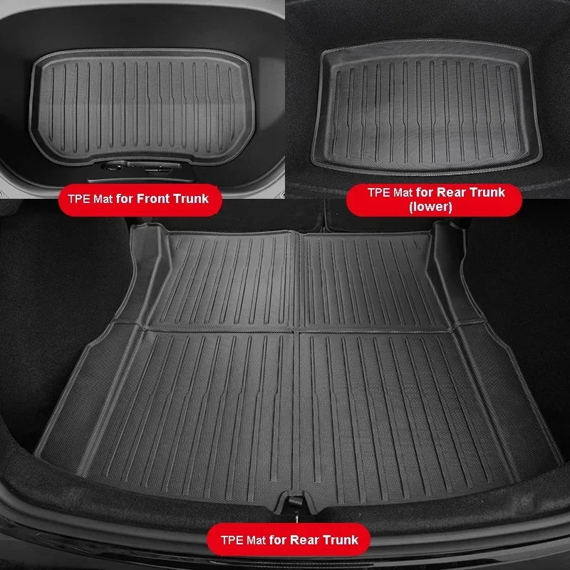 for Tesla Model 3 2024 Highland Front & Rear Trunk Storage Lower Mat TPE Cargo Liners Rubber Frunk Mat/Sub-Trunk Tray Waterproof