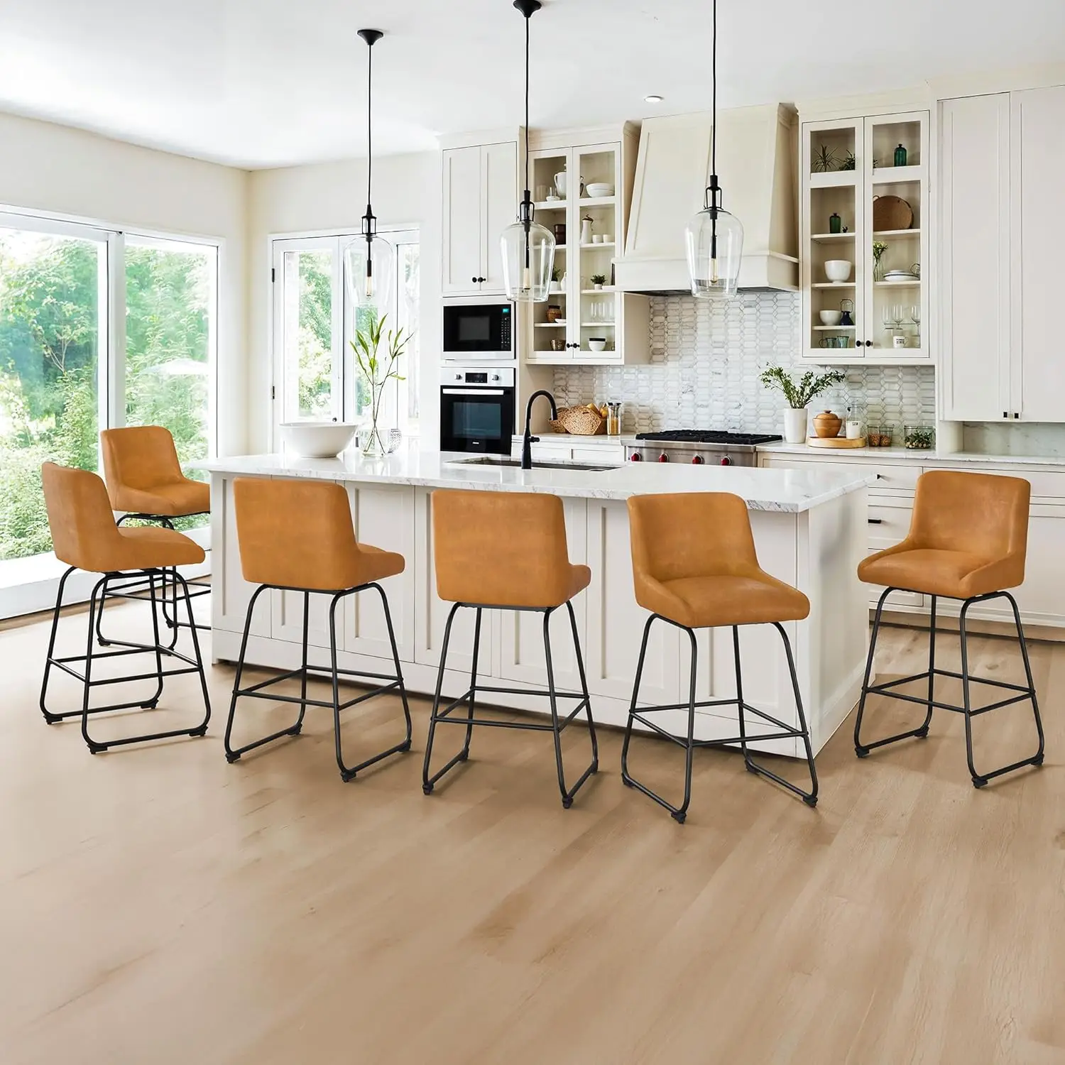 

Swivel Bar Stools Set Of 6, 26 Inch Upholstered Barstools With Backs, Modern Faux Leather Counter Height Bar Stool, Customized