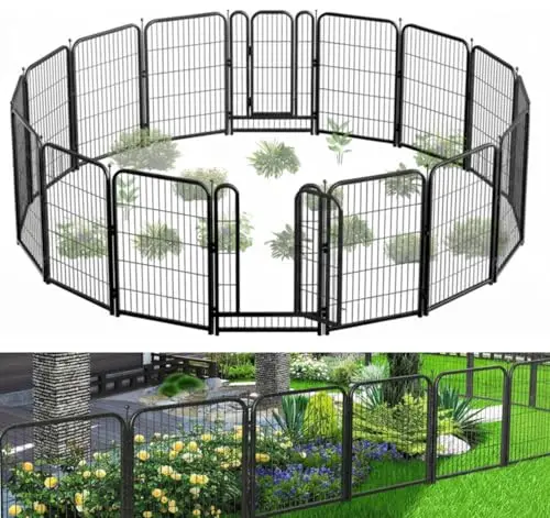 Decorative Garden Metal Fence 36ft (L)×40in (H) with 14 Panels 2 Gate Outdoor, No Dig Rustproof Wire, Animal Barrier