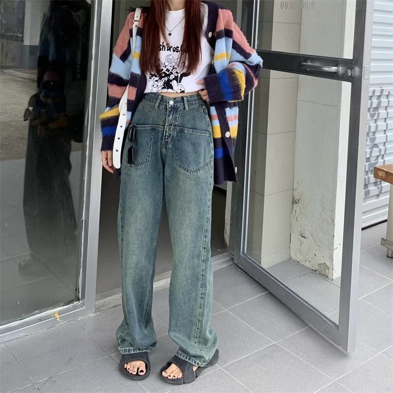

High Waist Loose Fit Straight Leg Jeans Women's Autumn New Style plus Size Comfortable Design Sensation Retro Floor-Length Pants