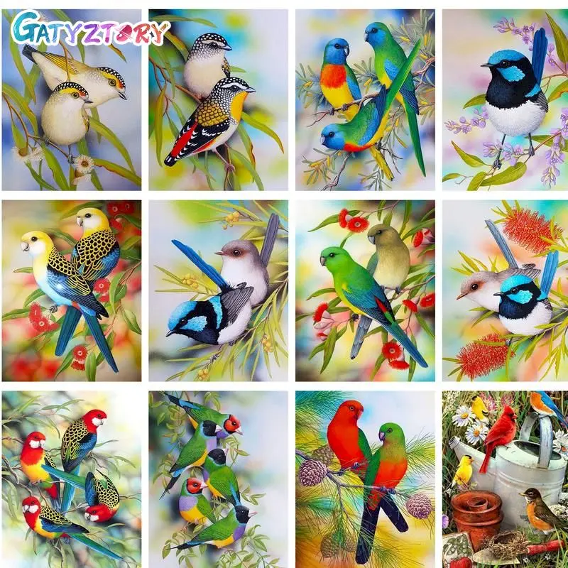 

GATYZTORY Painting By Number Bird Kits Drawing On Canvas Pictures By Number Animals DIY Frame HandPainted Gift Home Decortion