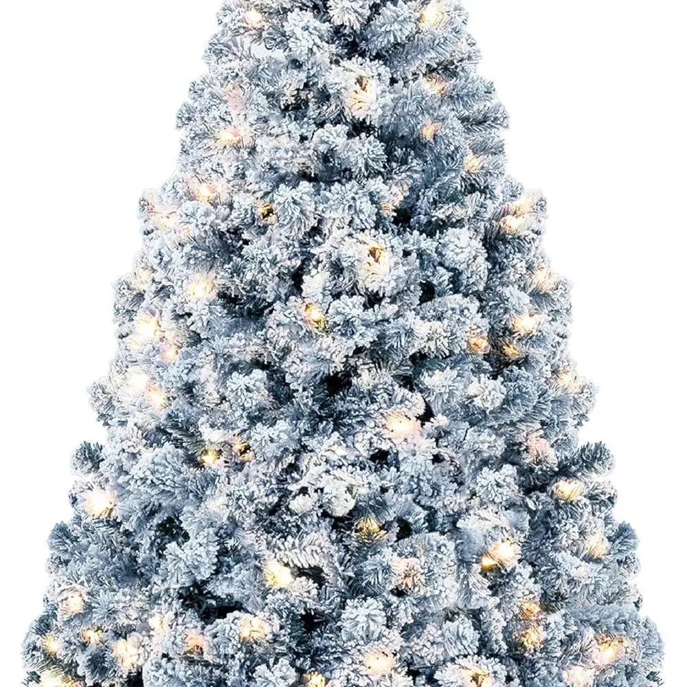 

Pre-Lit Ice Blue Christmas Tree, 6ft Artificial Flocked Full Fir Tree, Holiday Decoration w/ 250 Lights, 928 Branch Tips