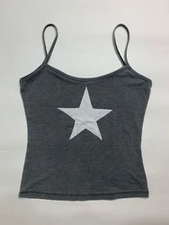 Gothic Women's Sleeveless Tank Top Embroidery Stitch Stars Vinatge Graphic Grunge Crop Top Y2k Clothes 90s Aesthetic Emo Girl