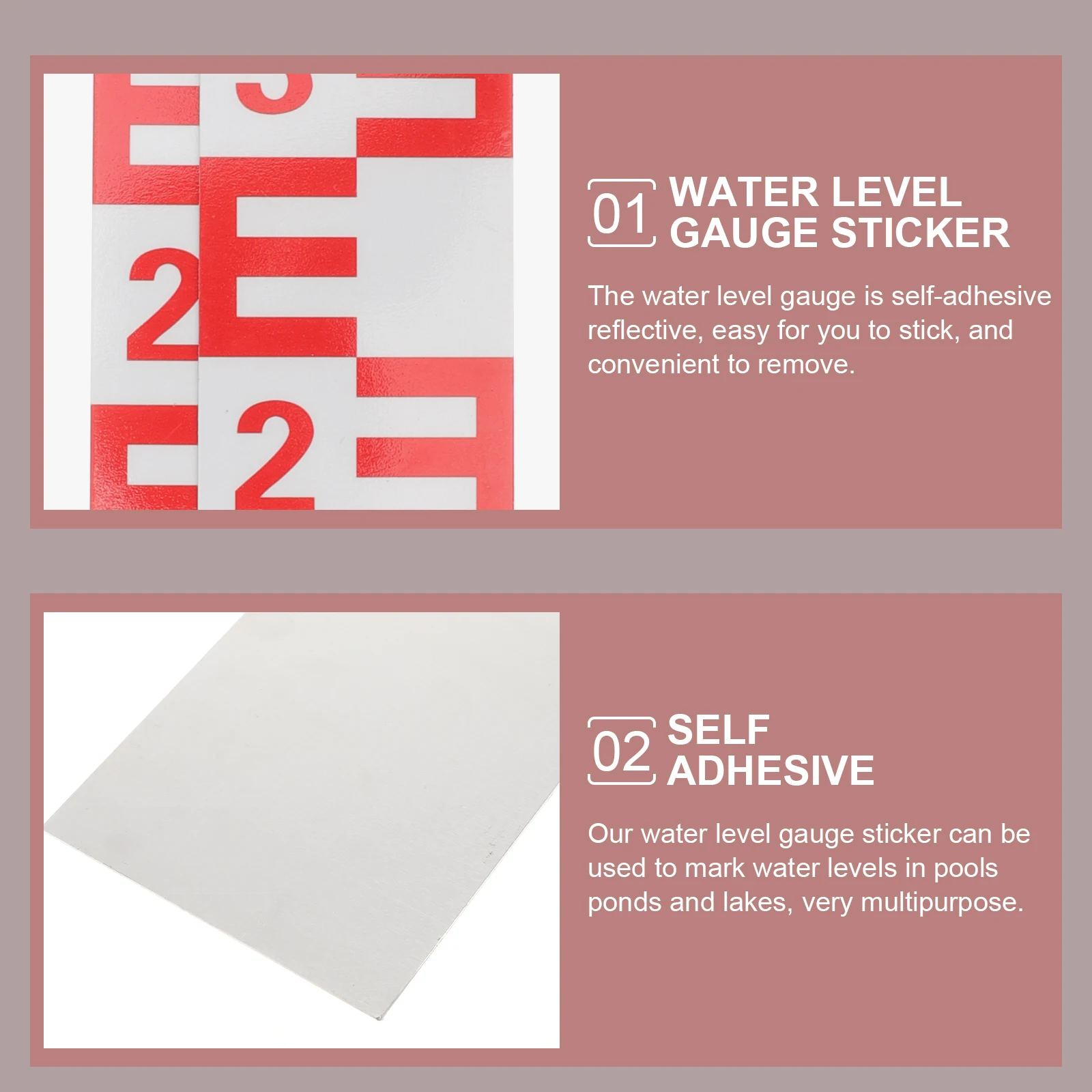 

2Pcs Aluminum Water Level Gauge Reflective Self-Adhesive Water Level Measuring Tool for Pool and Pond Swimming Pool Accessories