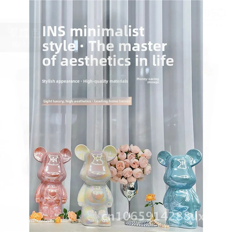 Luxury Ceramic Heart-Shaped Bear Ornaments Modern Minimalist Style High-End Home Decorations