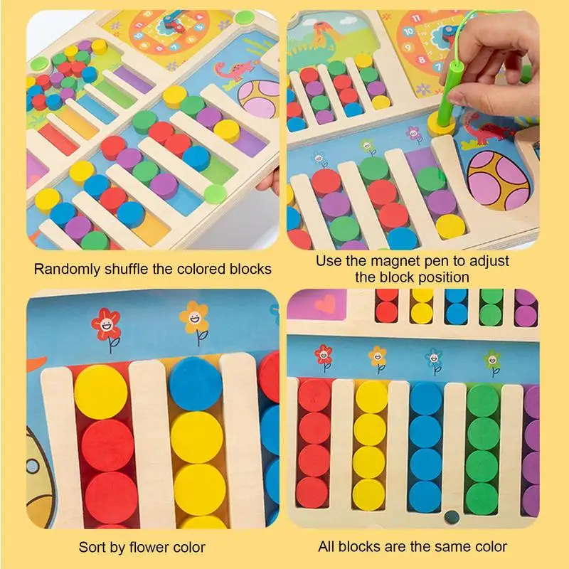 Madeira Cor Classificando Brinquedos para Crianças, Cartoon Magnetic Maze Toy, Shape Sorting Game, Cute Learning Toys, Melhora as Habilidades Motoras Finas