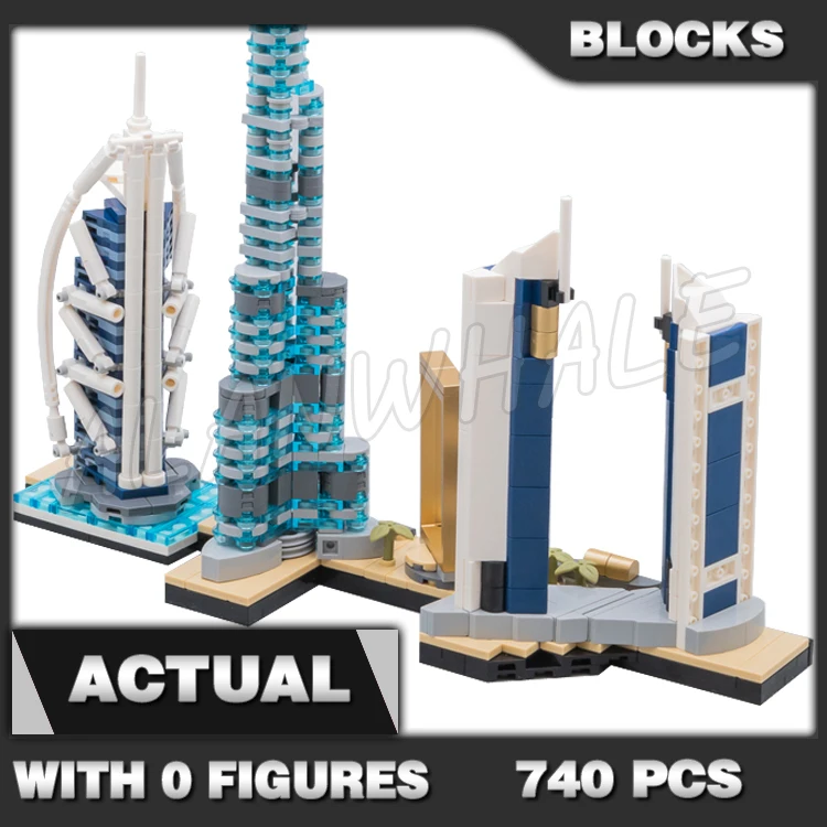 

740pcs Architecture Skyline Dubai Jumeirah Emirates Towers Hotel Fountain Frame 20019 Building Block Toys Compatible With Model