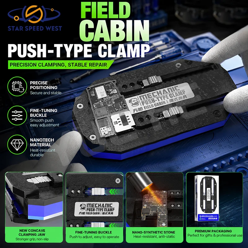 

MECHANIC FIELD CABIN PUSH-TYPE CLAMP Precision Fine-tuning Buckle High Temperature 500°C for MultipleTypes PCB Board Repair Tool