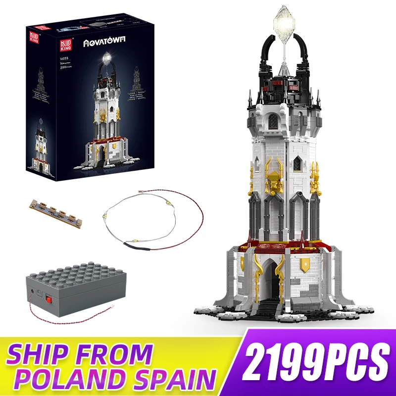 MOULD KING 16055 Creative Series Medieval Lighthouse Model Building Construction Toy Set with LED Light Christmas Gift for Kids