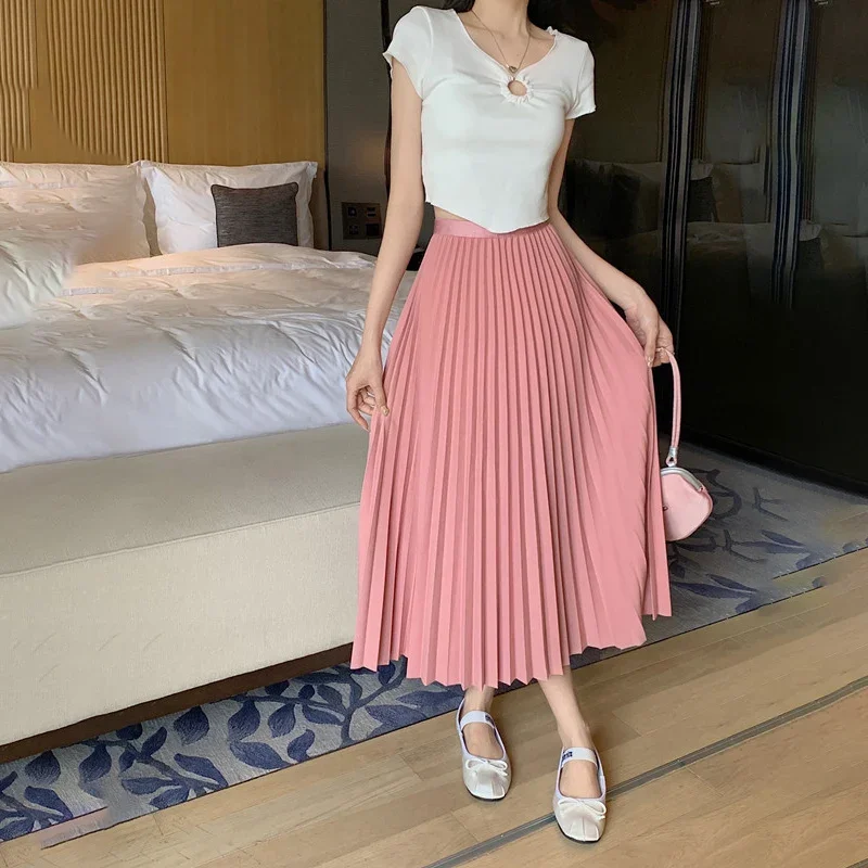 TFETTERS Brand Black Skirt for Women Summer Dress Simple Solid Color Casual Fashion Pleated Skirt Women High Waist Sweet Dress