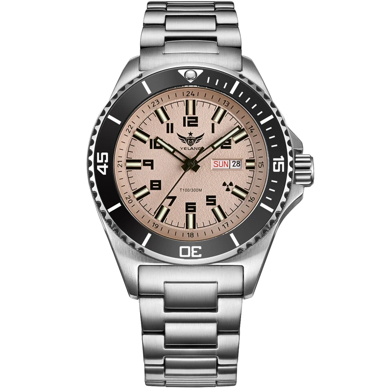 

YELANG Мужские автоматические часы 44 мм Механические наручные часы для дайвера 30 бар Водонепроницаемые светящиеся трубки с сапфировым стеклом MIYOTA 8205 Дата недели