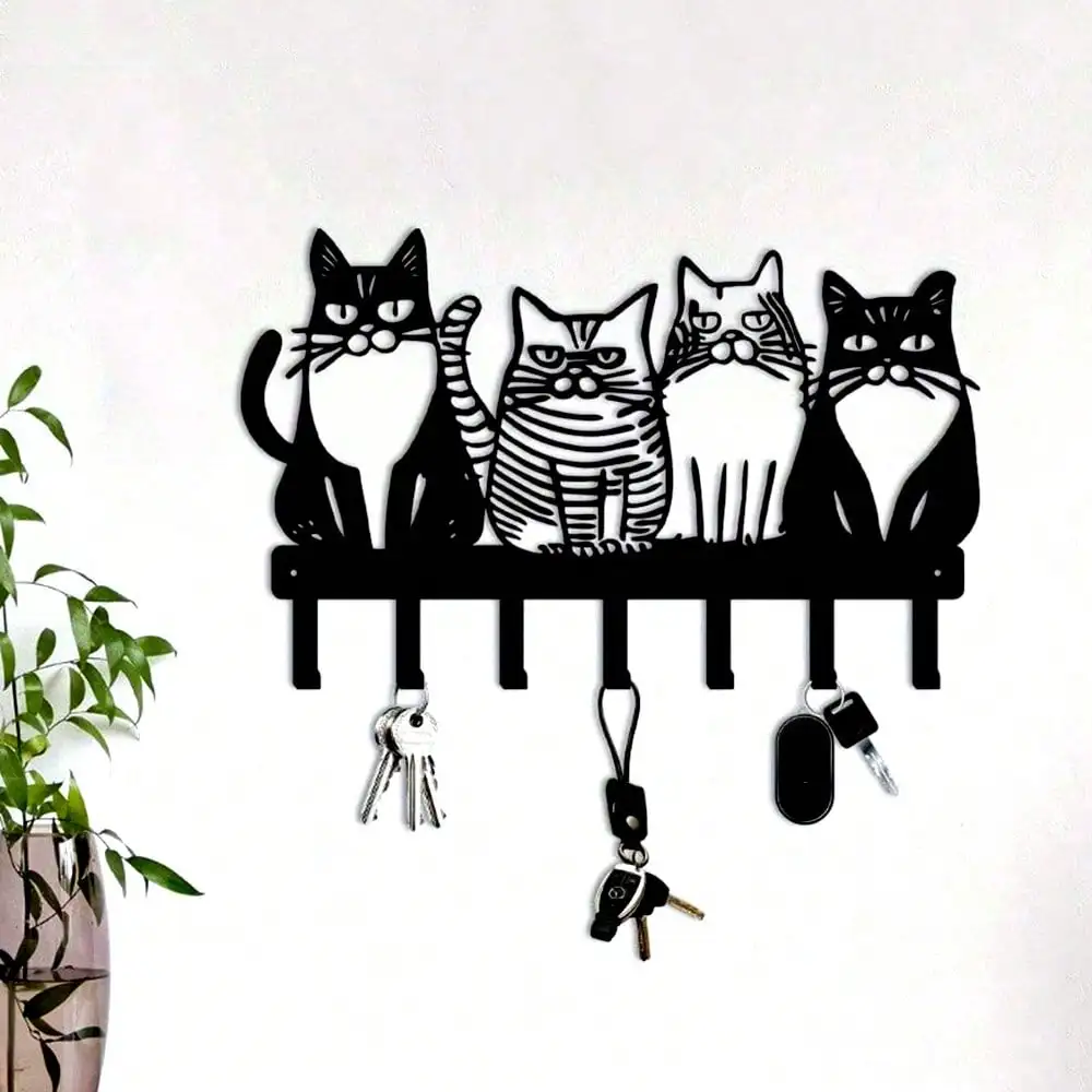 Niedliche Katzen-Wandhaken aus Metall, Katzenliebhaber-Geschenk für Heimdekoration, Schlüsselhandtuch-Mantelhalter für Thanksgiving-Weihnachtsdekorationen