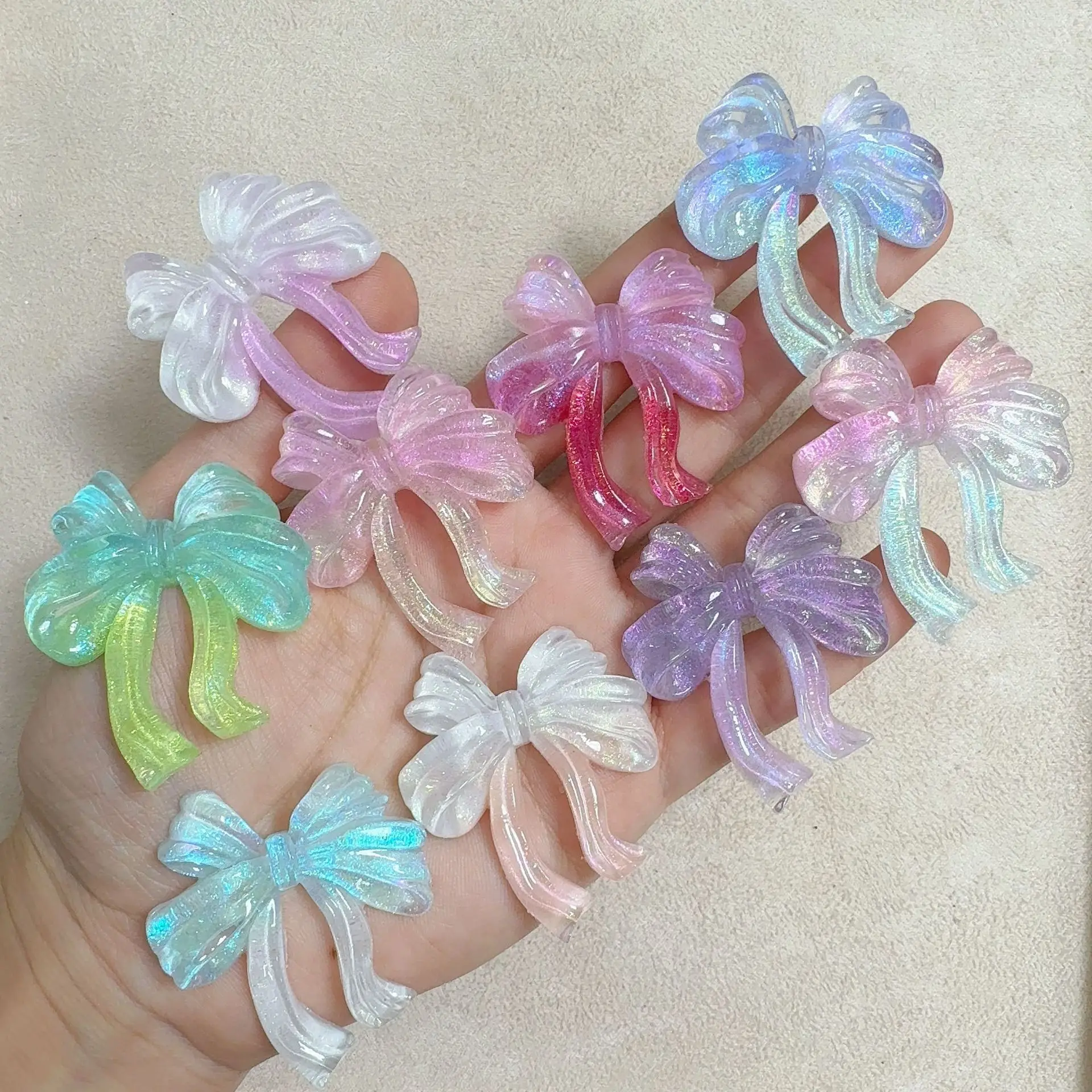 500PCS Glitter Nightlight Bow 44MM Resin DIY Handmade Material Jewelry Accessories Hair Accessories Phone Case Decoration