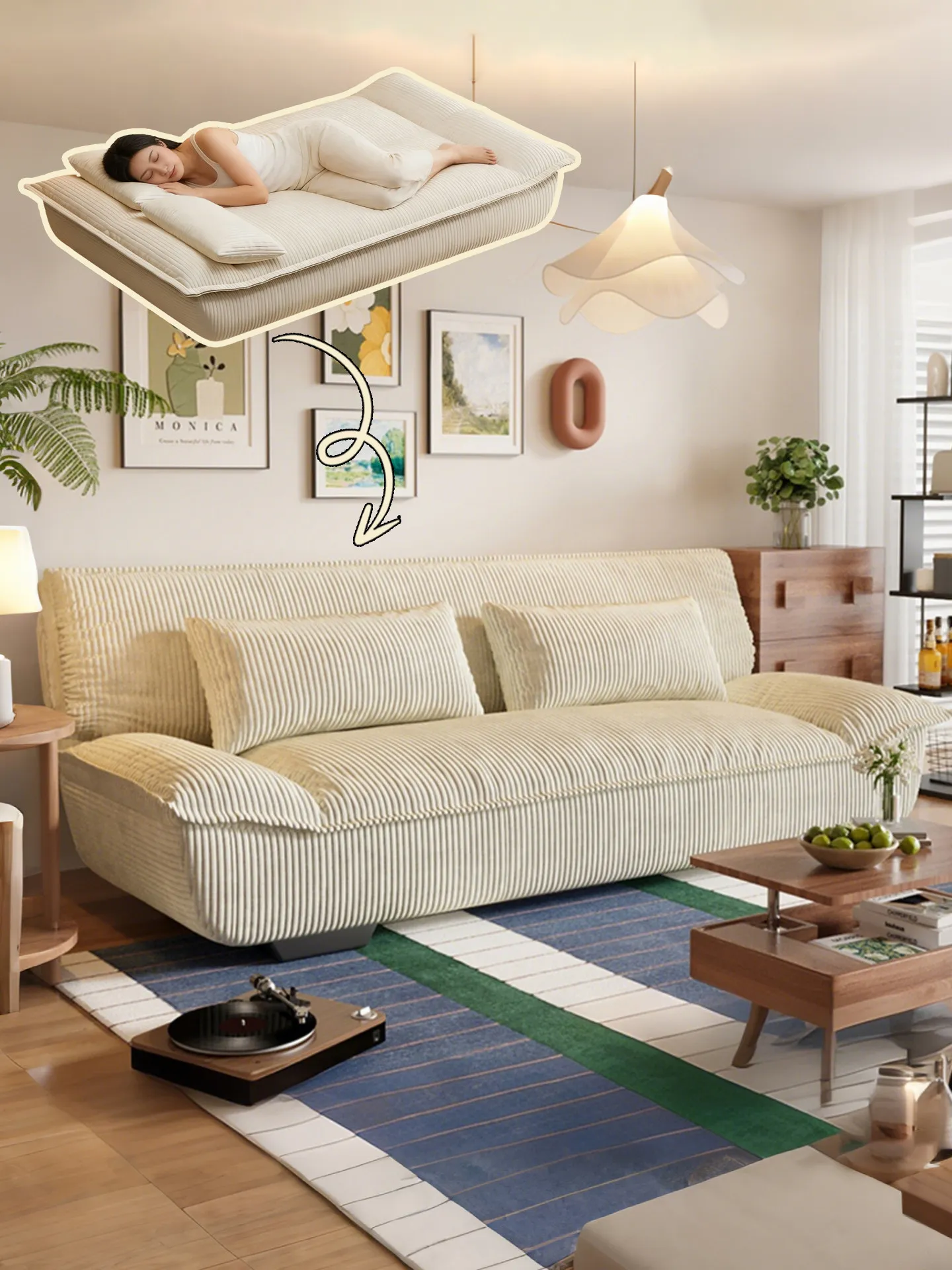 Sailing sofa foldable small apartment living room multi-functional fabric sofa bed