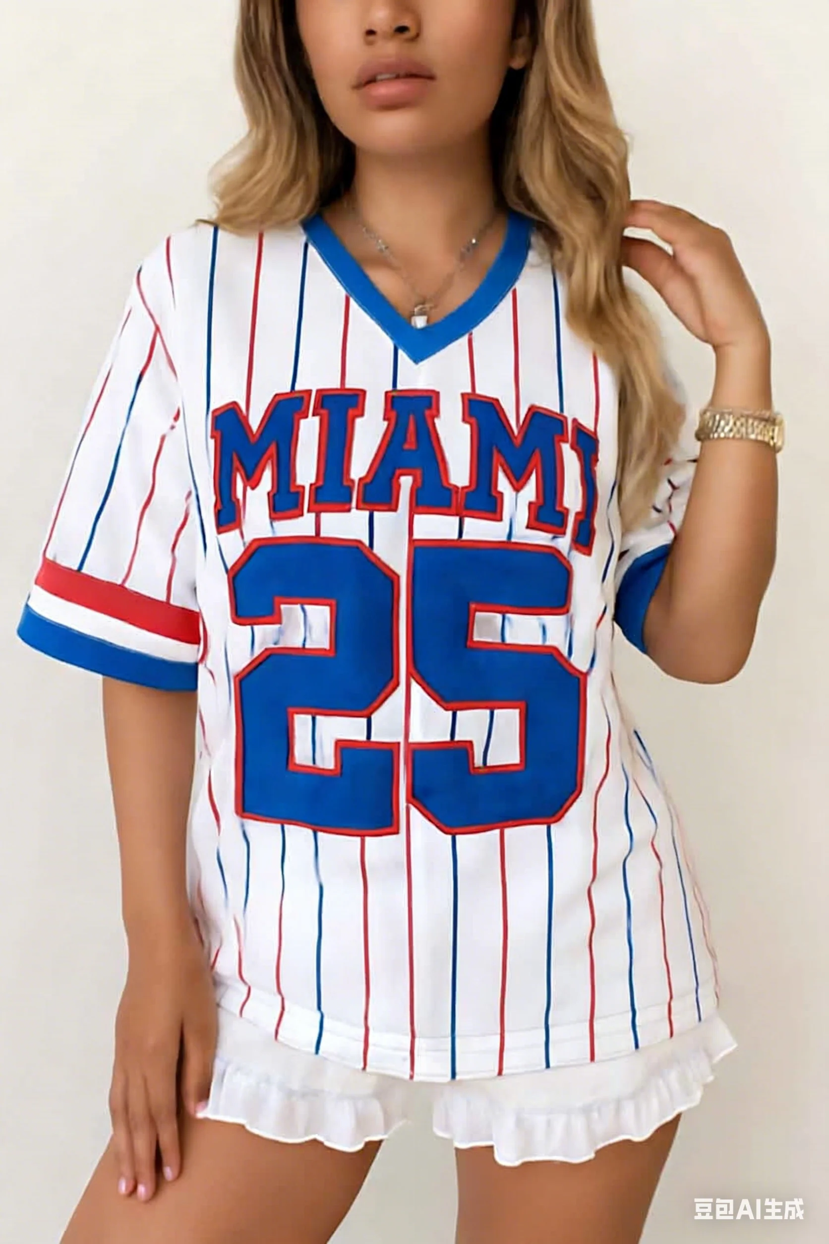 Fashion Women's Short Sleeve T-Shirt Summer Casual 3d Print Summer Men's Jersey Sport No.25 Miami V-neck T-shirt Women Clothes