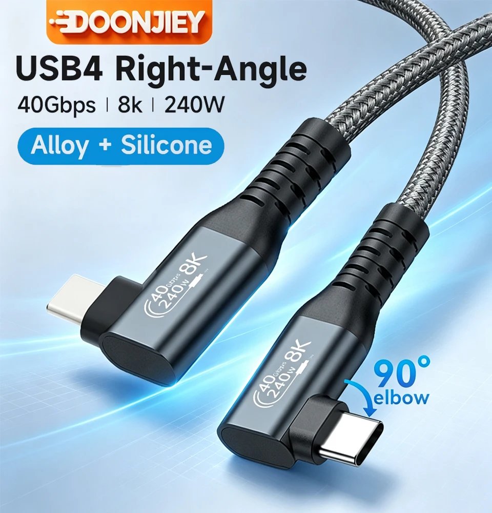 DOONJIEY USB C Cable Dual L Shape C to C 90 Degree Right Angle Type-C Fast Charging 40Gbps Cord for iPhone 17 Laptops SSD