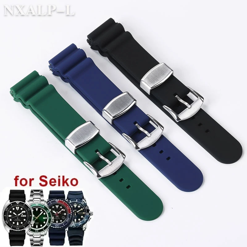 20mm 22mm Watch Band for Seiko  No. 5 SKX007 SKX009 SRP777J1 Prospex Waterproof Diving Silicone Bracelet Sports Strap Metal Ring