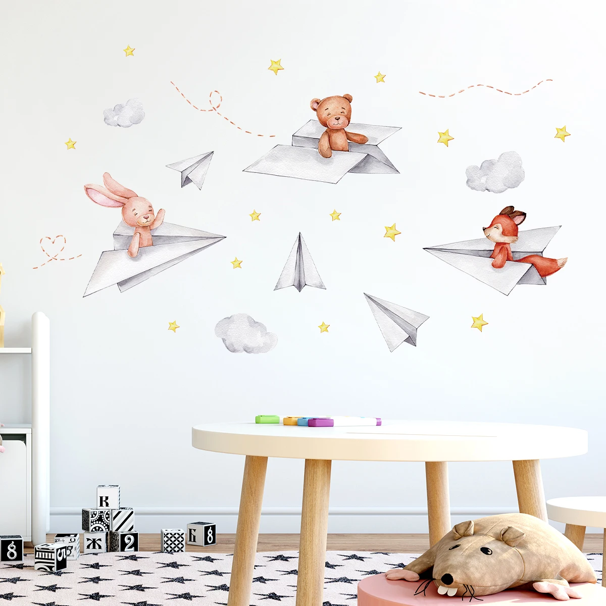 1Pc Cartoon Balloon Airplane Bear Wall Sticker Children Room For Wall Decals Kids Room Decoration Baby Bedroom Decor For House