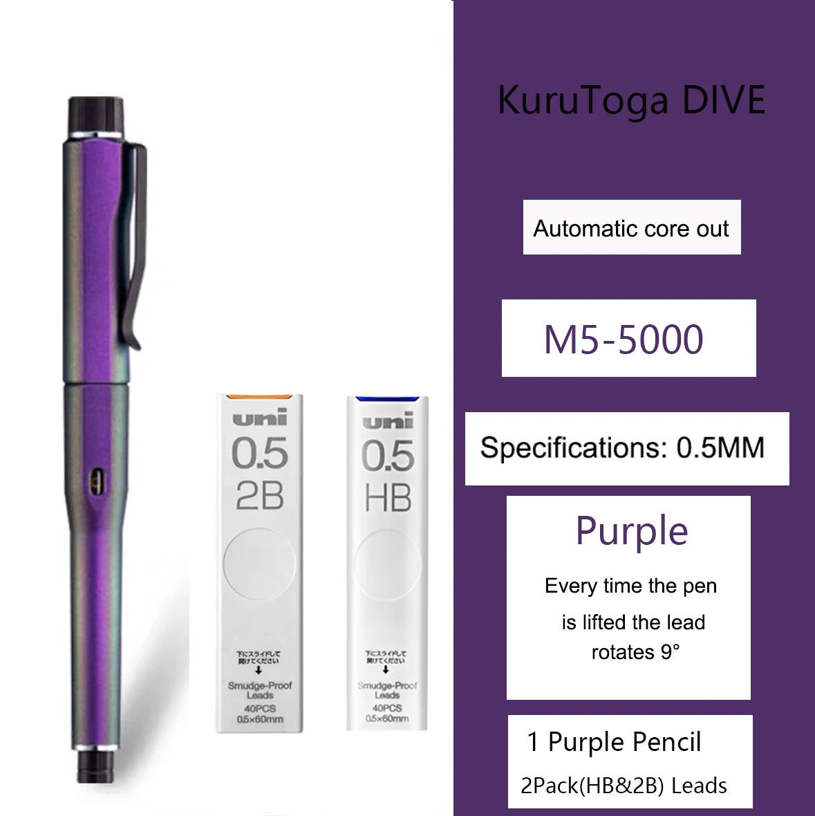 Uni Kuru Toga Duik Metallic Mechanisch Potlood Limited Edition M5-5000 0.5Mm Automatische Rotatie Kern Japans Briefpapier Benodigdheden