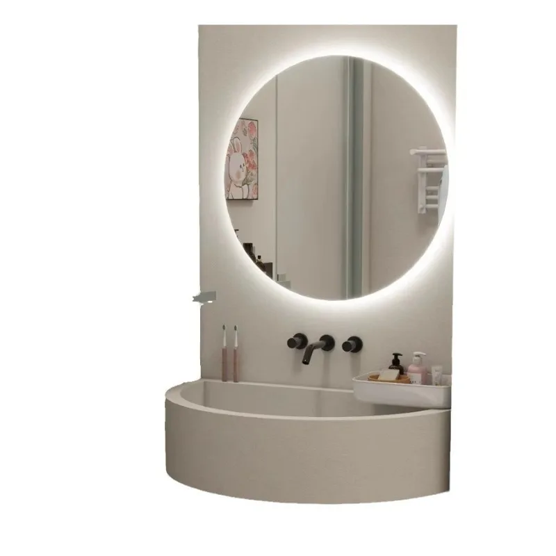 

Curved Corian Integrated Basin Bathroom Cabinet Combined Toilet Washbasin Cabinet Smart Mirror