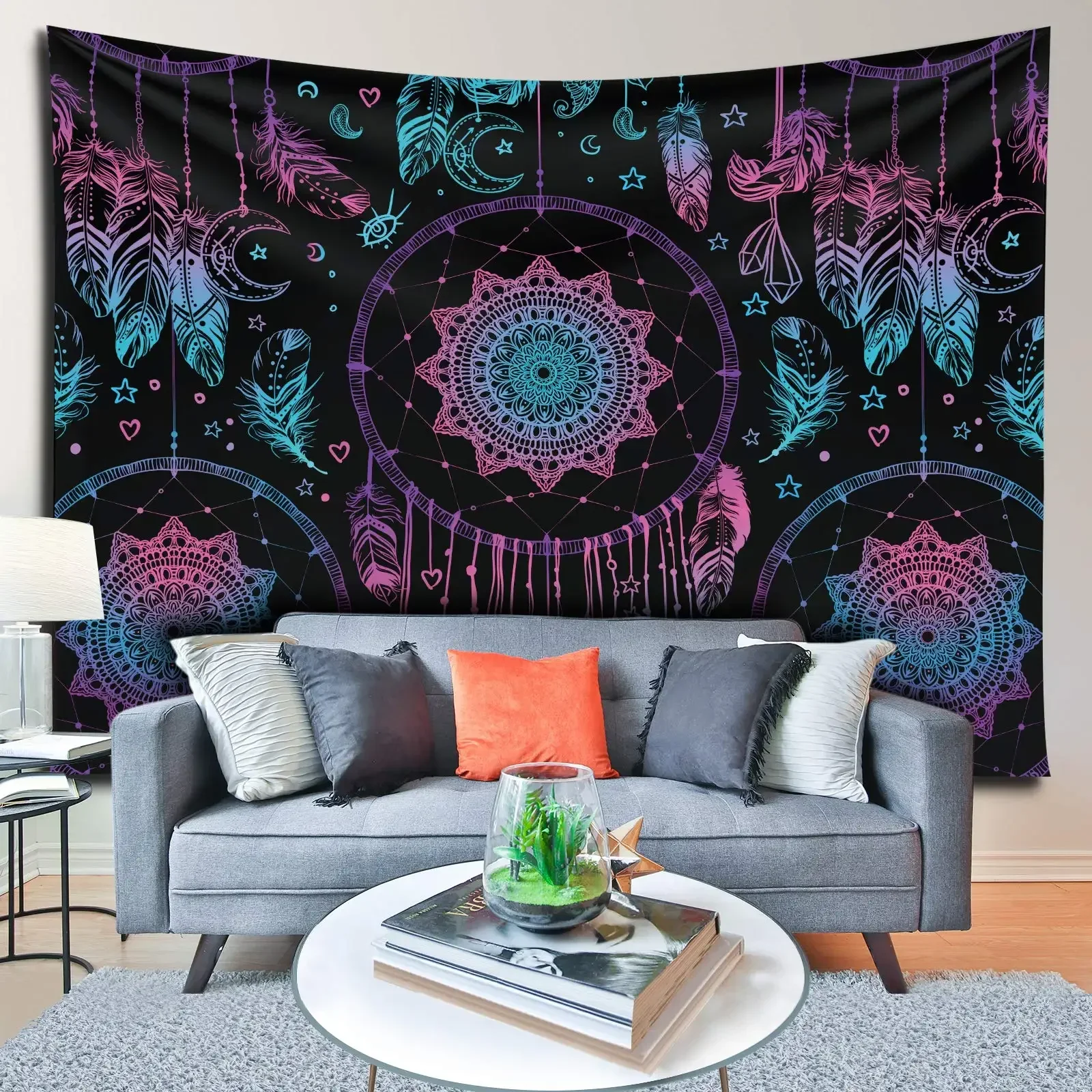 Dream Catcher Tapestry Colorful Feather Tapestry Psychedelic Starry Sky Tapestry for Bedroom Living Room Dorm Wall Hanging Decor