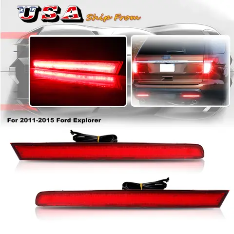 Car Taillight Style Red LED Rear Bumper Reflectors Tail Brake Lights Rear Fog Lights Stop Lights For Ford Explorer 2011-2015 12V