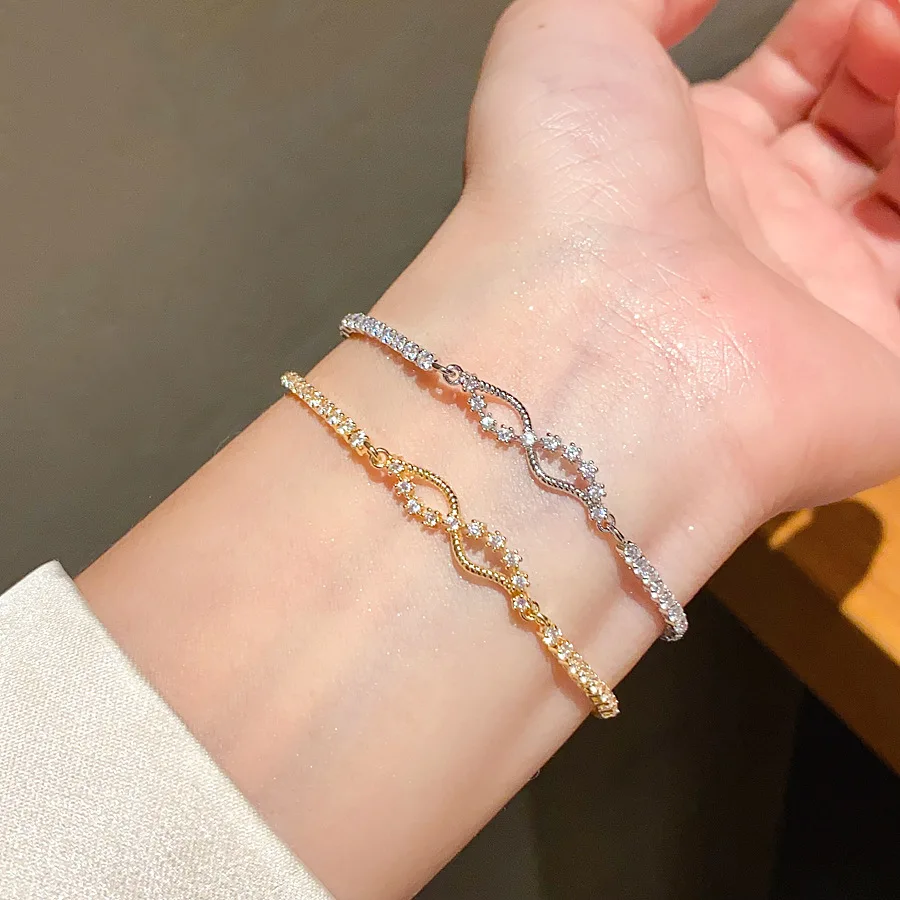 

Artisan-Designed CZ Geometric Bracelet - Pull-Adjustable Quiet Luxury Statement Jewelry