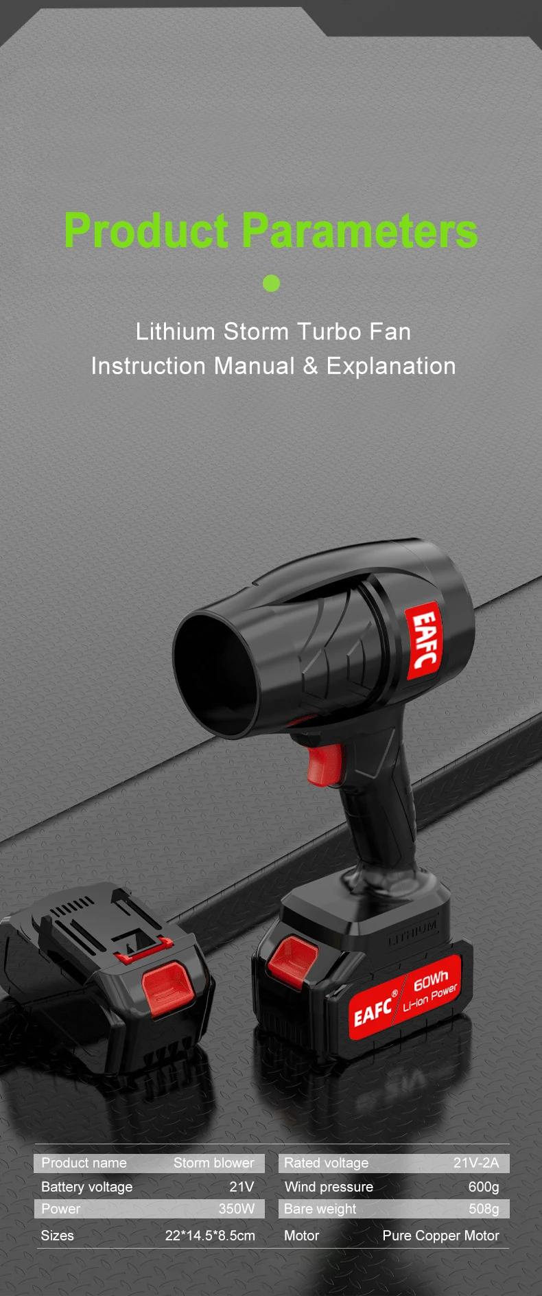 EAFC Vielseitiges Luftpistolen-Werkzeug: EAFC Violent Air Gun zum Blattschneesentfernung und Staubreinigung, 21-V-Batterie, stufenlose Geschwindigkeit – Detail 15