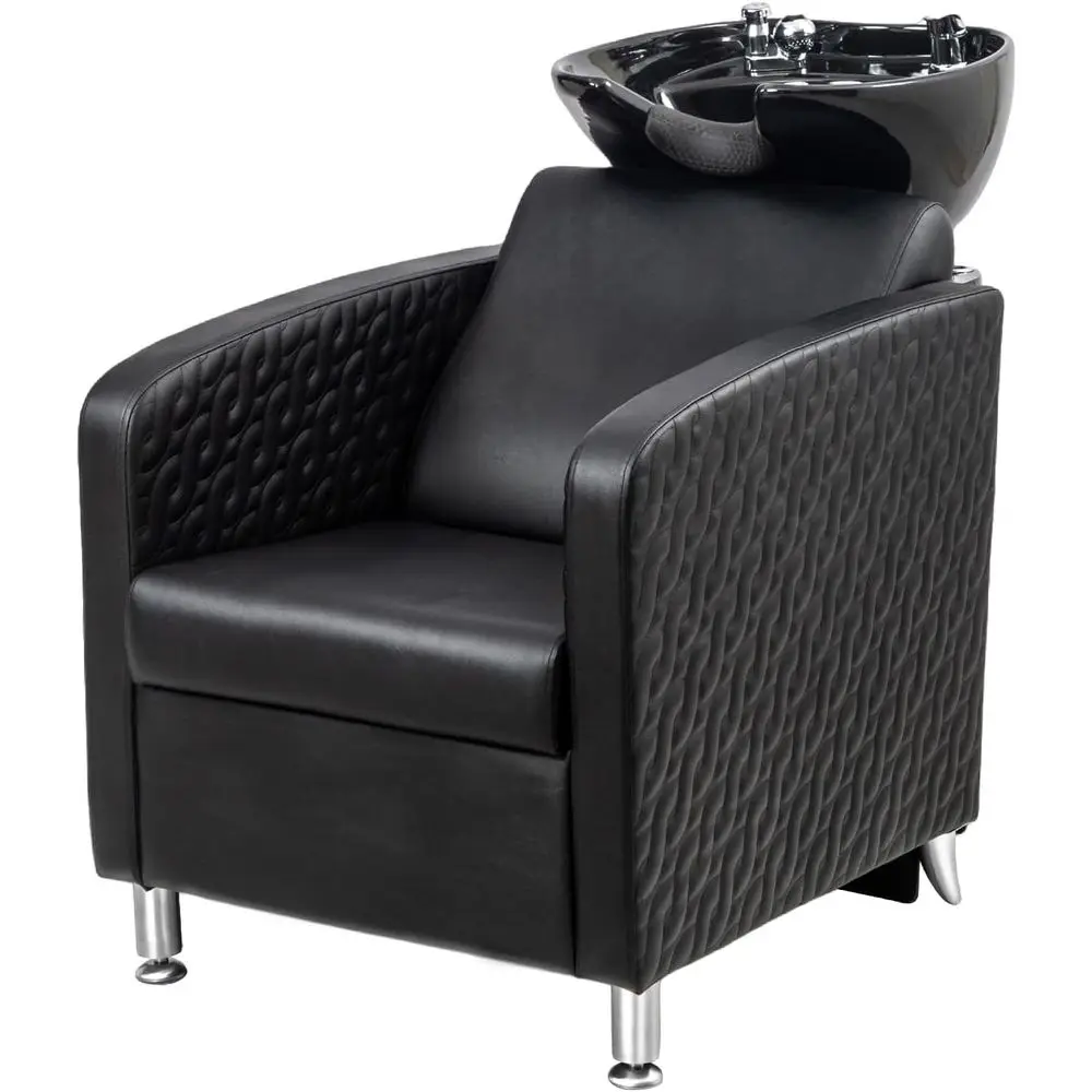 

Black Spa-Grade Shampoo Station with Wide Seat and Porcelain Bowl for Barbershops