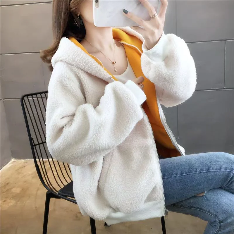 New Leisure Cardigan Cashmere Sweater Coat In Autumn And Winter Of 2024 Women Cardigan Loose Explosion Plush Hooded Tops Tide