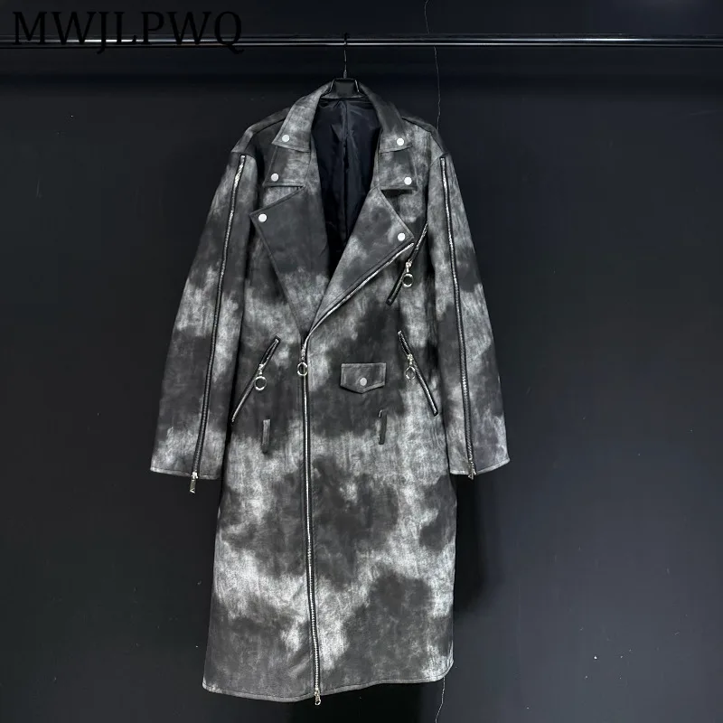 

MWJLPWQ Design Trendy Style Mid-Length Trench Coat For Men High Street Loose Suit Collar Zipper Jacket High-End Feel Tops 13156